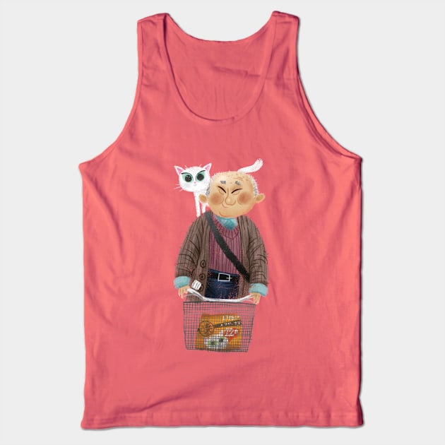 Old chinese man with cat on a bike. Tank Top by Geeksarecool